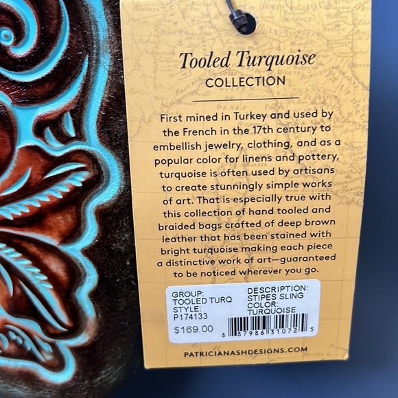 NWT Patricia Nash Stipes Sling Crossbody Tooled Turqouise Leather Bag - Picture 9 of 9